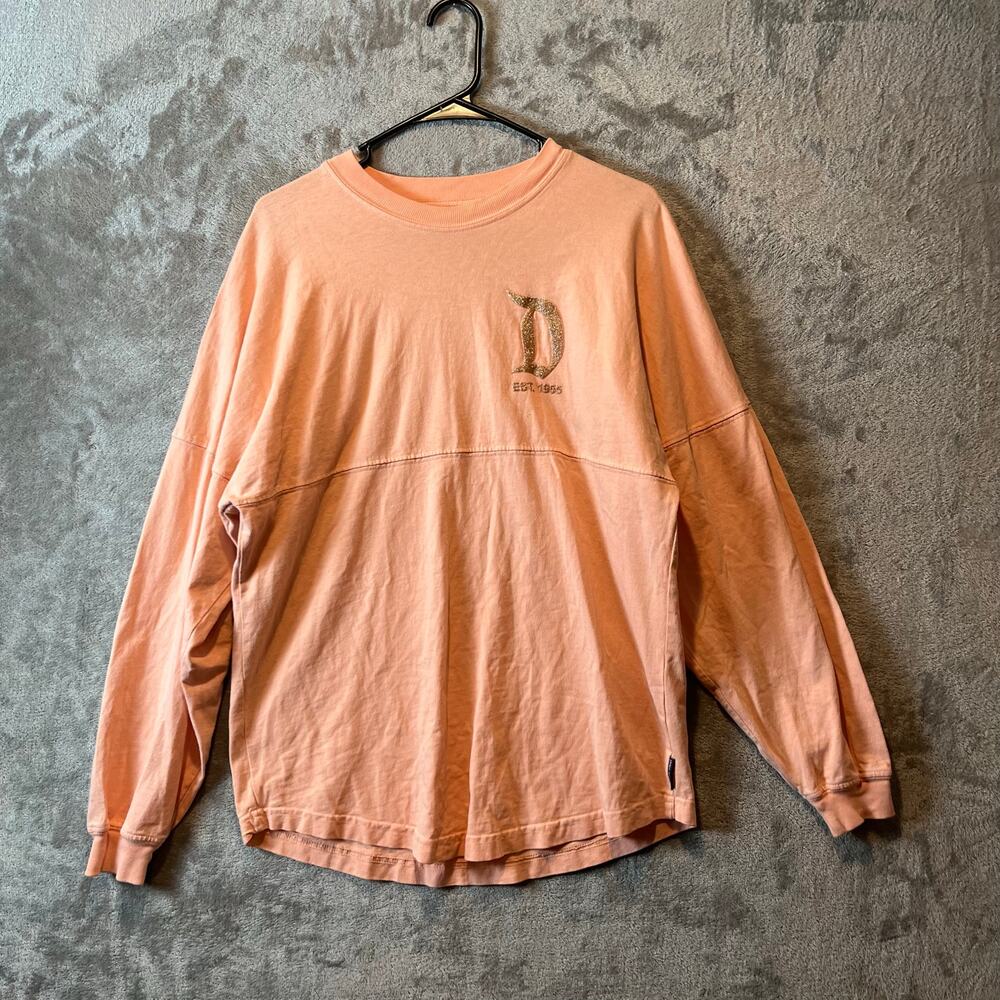 Disneyland Resort‎ Spirit Jersey Shirt Adult XS Peach Coral Gold Glitter Disney